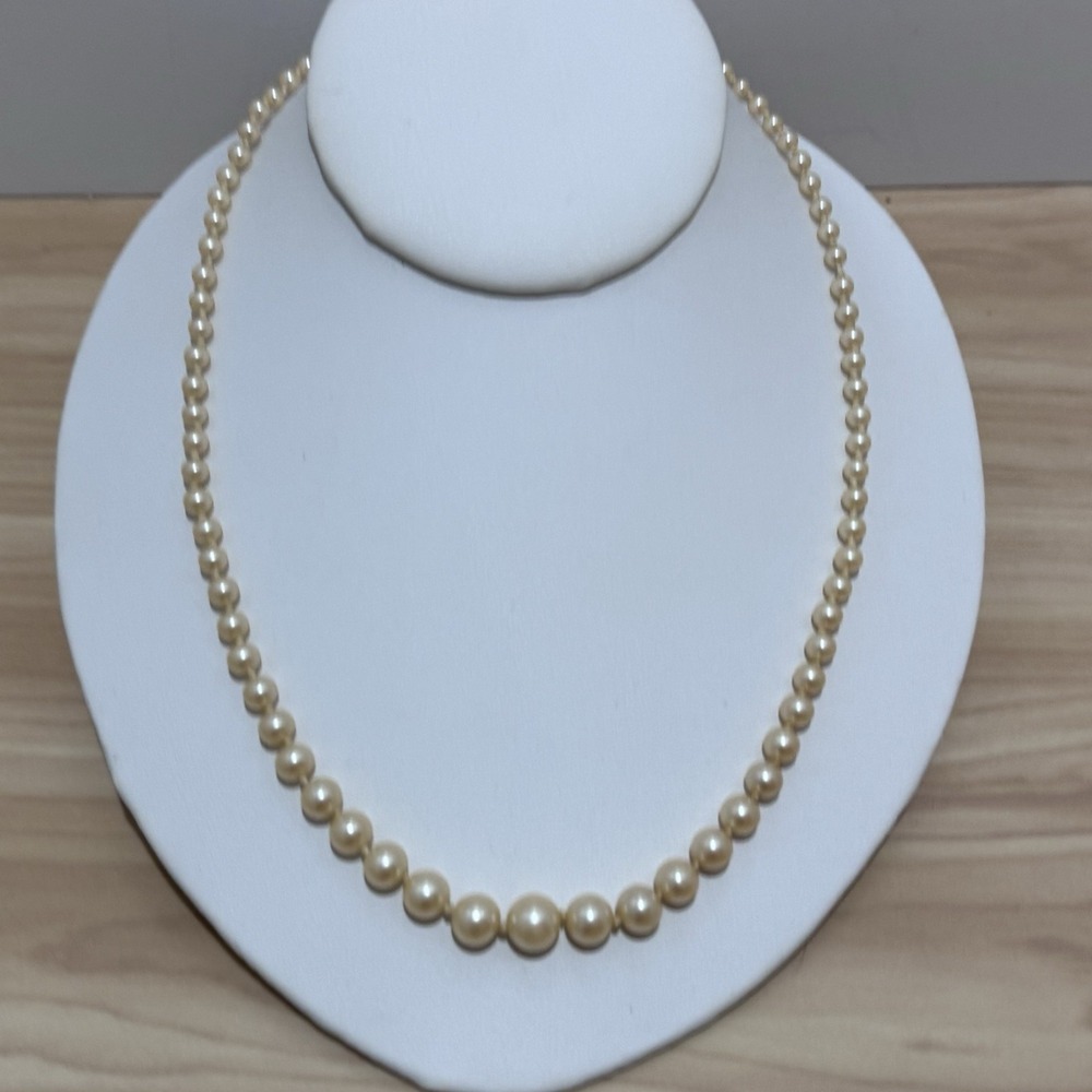 Vintage Faux Pearl Necklace 18" GSilver German Silver Beaded Pinkish Tan Color